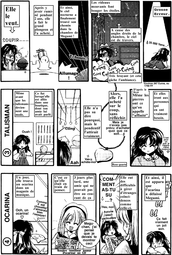 Megumi continue d'énumérer son Top Dix de ses Hobbies, avec le planetarium, les talismans et les ocarinas.
